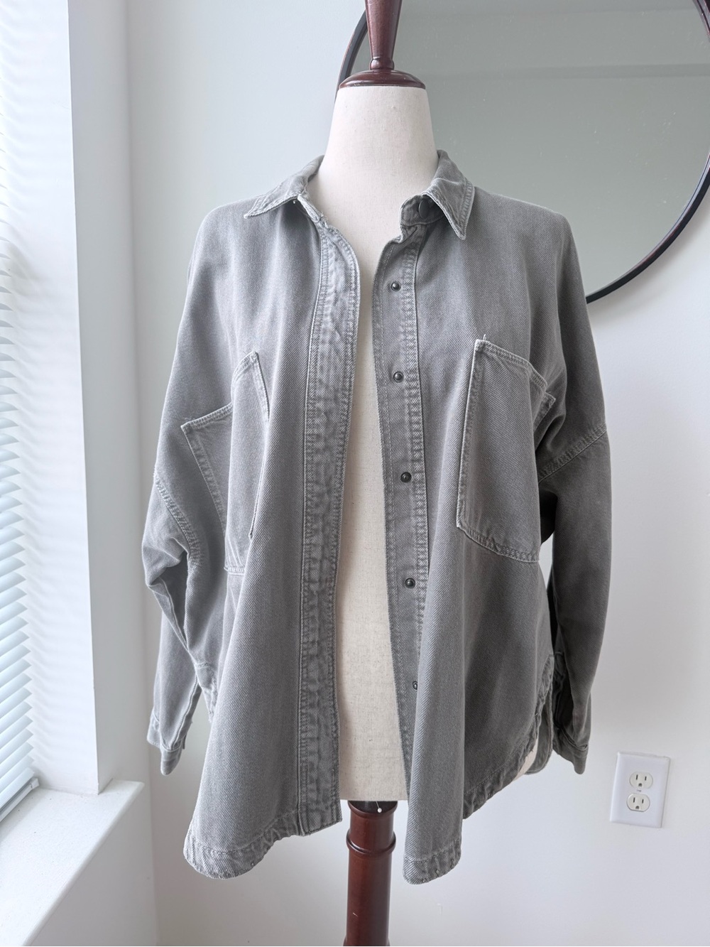 Zara Light Gray Denim Shirt/Overshirt or Shacket NWOT - Picture 3 of 7